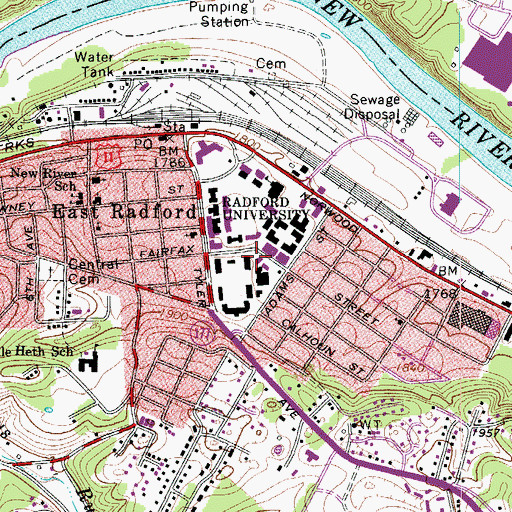 Topographic Map of Pocahontas Hall, VA