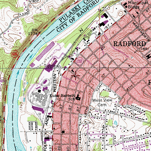 Topographic Map of Radford Christian Church, VA