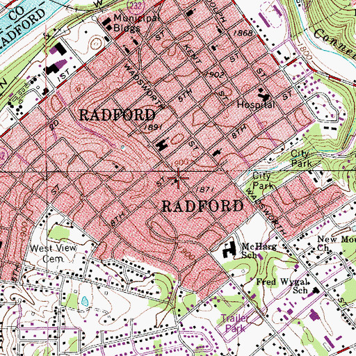 Topographic Map of Radford Church of Christ, VA