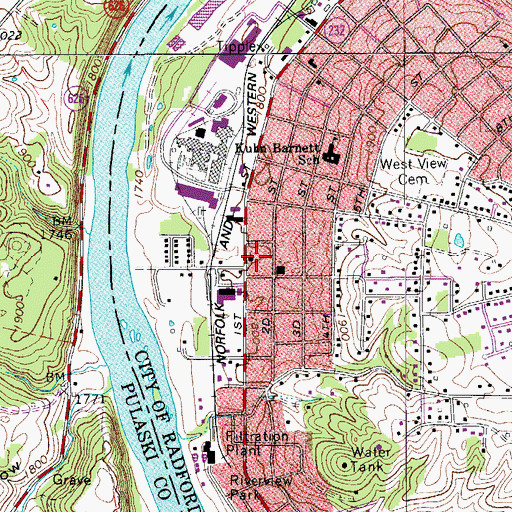 Topographic Map of Radford Church of God, VA