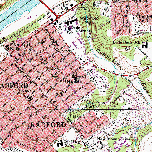 Topographic Map of Radford Community Hospital, VA