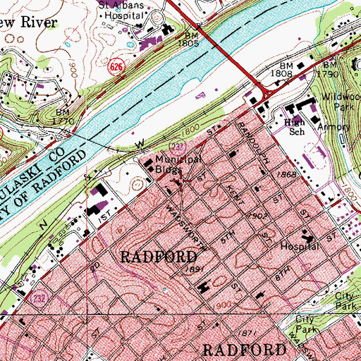 Topographic Map of Radford Seventh Day Adventist Church, VA