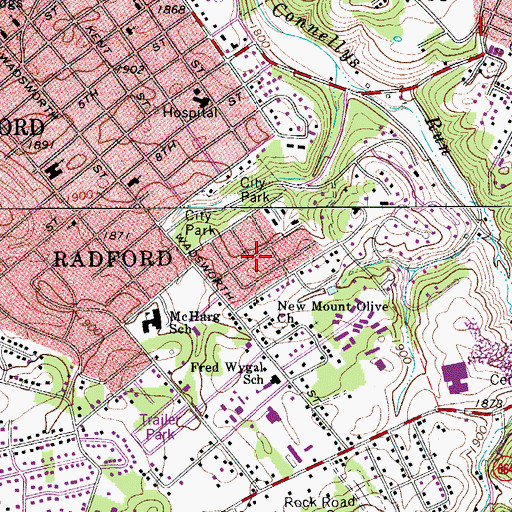 Topographic Map of Radford Village, VA