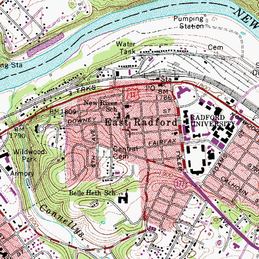 Topographic Map of Radford Wesleyan Church, VA