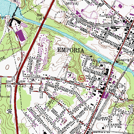 Topographic Map of Emporia Cemetery, VA