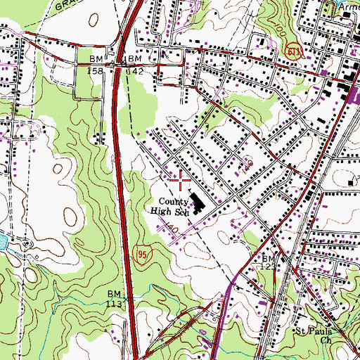 Topographic Map of Greensville County Technical Center, VA