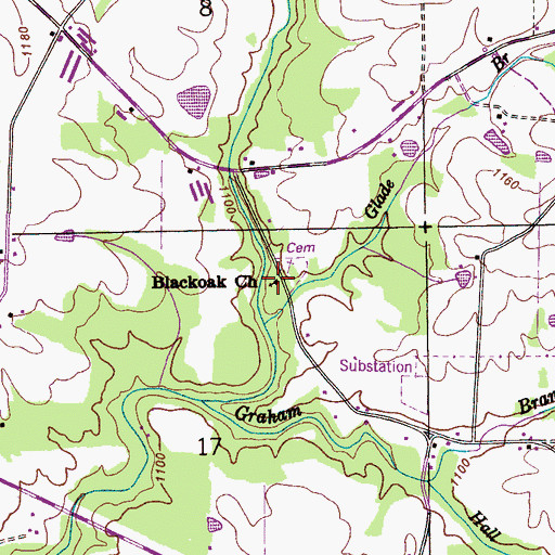 Topographic Map of Black Oak Church, AL