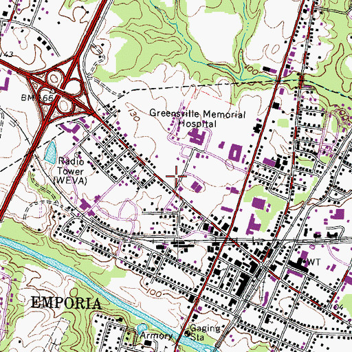 Topographic Map of Southside Square Shopping Center, VA