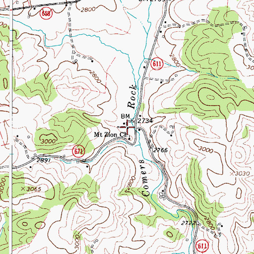 Topographic Map of Comers Rock School (historical), VA