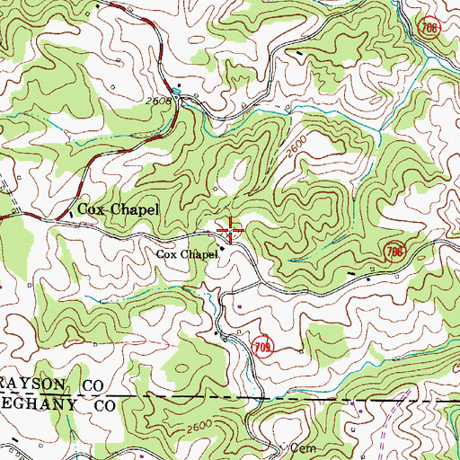 Topographic Map of Coxs Chapel Cemetery, VA