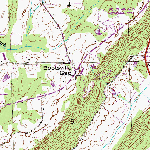 Topographic Map of Bootsville Gap, AL