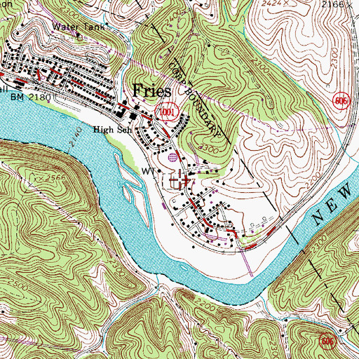 Topographic Map of Fries Cemetery, VA