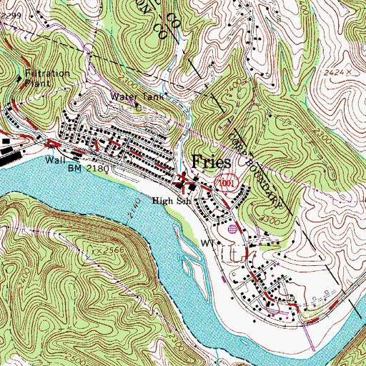 Topographic Map of Fries Middle School, VA