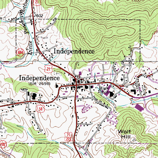 Topographic Map of Grayson County Courthouse, VA