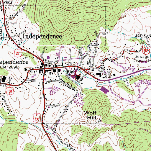 Topographic Map of Grayson County High School, VA