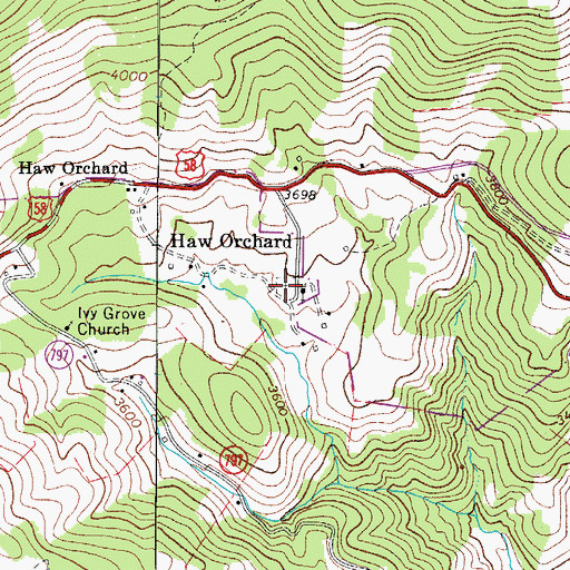 Topographic Map of Haw Orchard Cemetery, VA