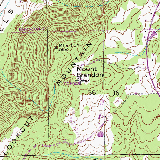 Topographic Map of Mount Brandon, AL