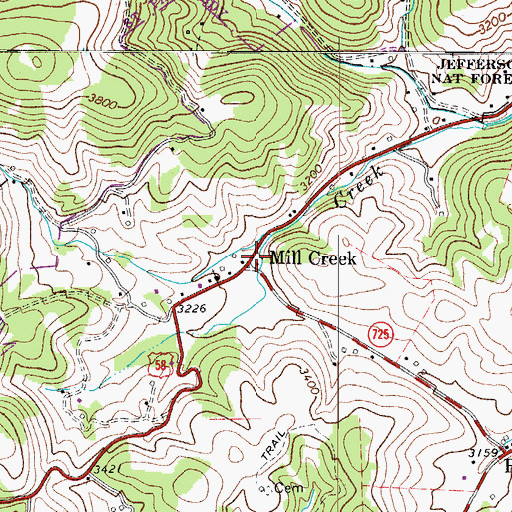 Topographic Map of Mill Creek School (historical), VA