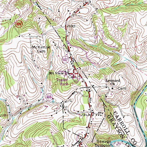 Topographic Map of Mount View Cemetery, VA