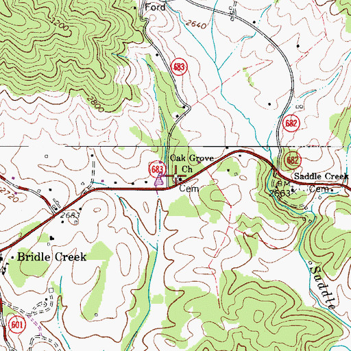 Topographic Map of Oak Grove Cemetery, VA