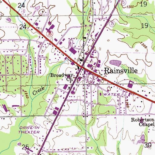 Topographic Map of Broadway Church, AL