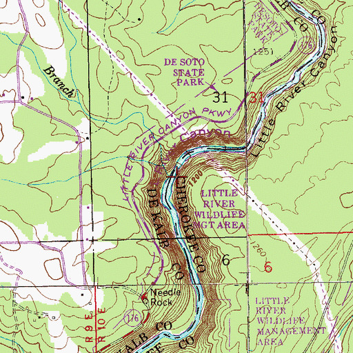 Topographic Map of Brooks Branch, AL