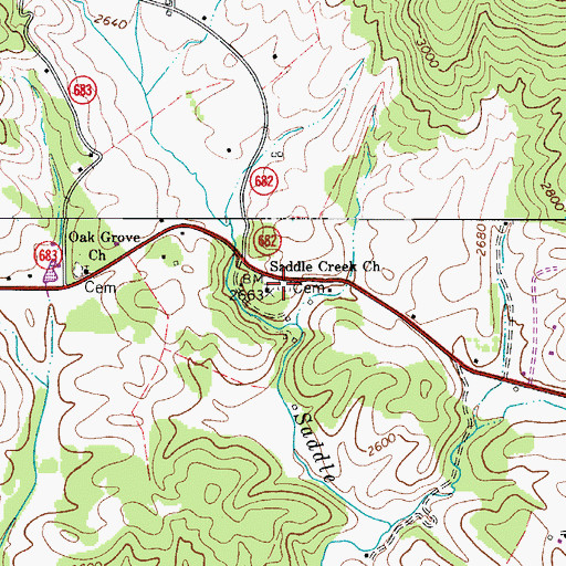 Topographic Map of Saddle Creek Cemetery, VA
