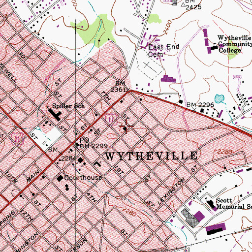 Topographic Map of Franklin Street United Methodist Church, VA