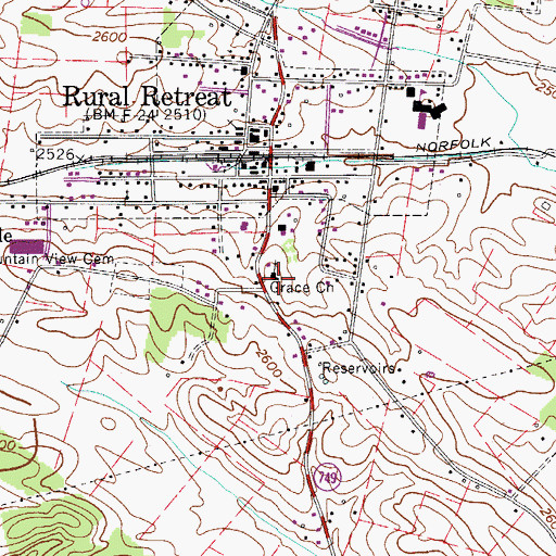 Topographic Map of Oak Grove School (historical), VA