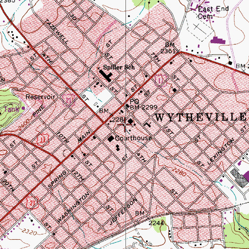 Topographic Map of Wytheville City Hall, VA