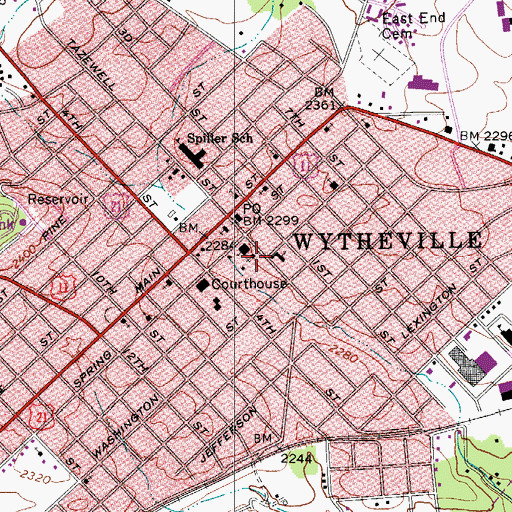 Topographic Map of Wytheville Presbyterian Church, VA