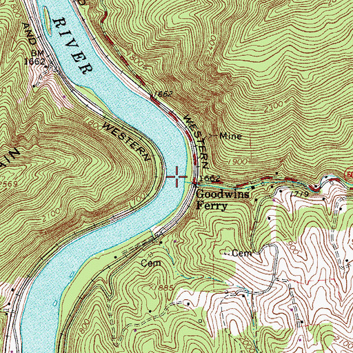 Topographic Map of Goodwins Ferry (historical), VA