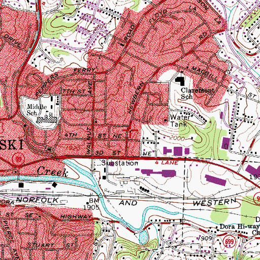 Topographic Map of Aldergate United Methodist Church, VA