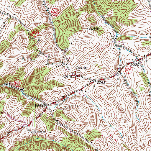 Topographic Map of Cecil Chapel Cemetery, VA