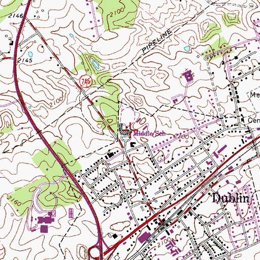 Topographic Map of Dublin Middle School, VA