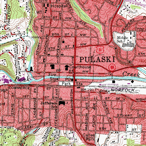 Topographic Map of Fine Arts Center for the New River Valley, VA