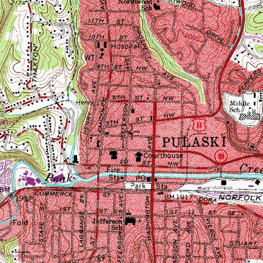 Topographic Map of First Presbyterian Church, VA