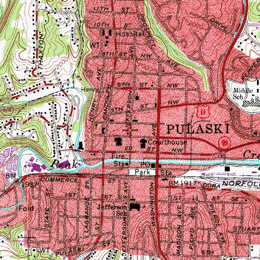 Topographic Map of First United Methodist Church, VA