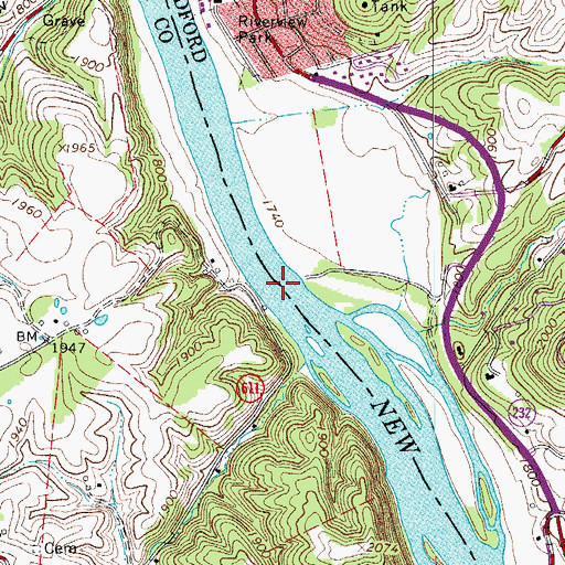 Topographic Map of Ingles Ferry (historical), VA