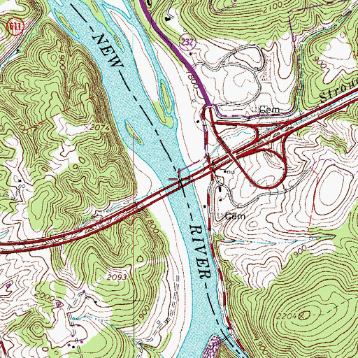 Topographic Map of Ingles Ferry Bridge, VA