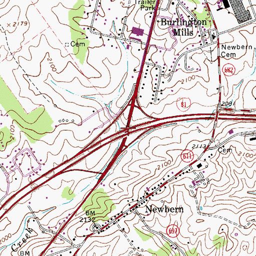 Topographic Map of Interchange 98, VA