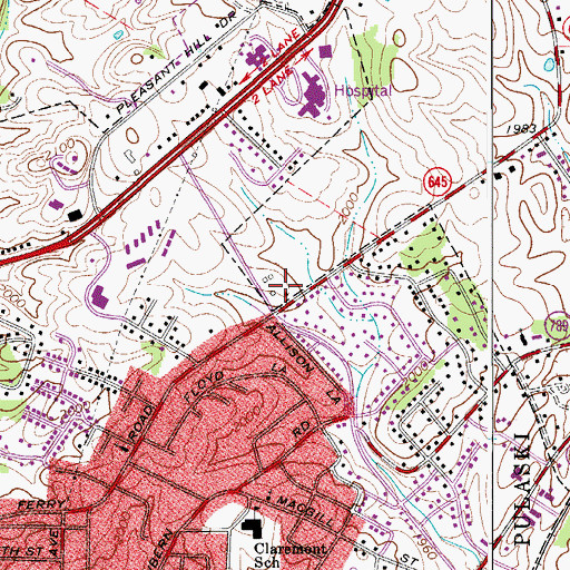 Topographic Map of Memorial Square Shopping Center, VA