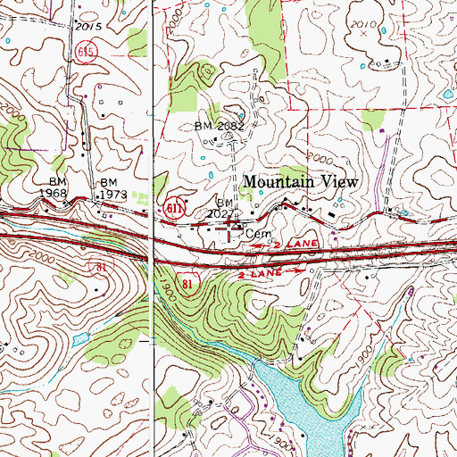 Topographic Map of Mountain View Cemetery, VA