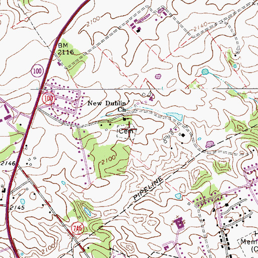 Topographic Map of New Dublin Cemetery, VA