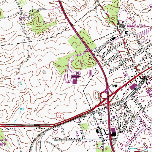 Topographic Map of New River Community College, VA