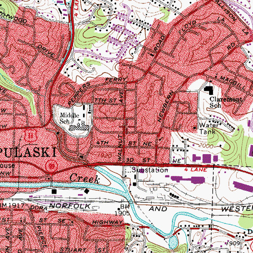 Topographic Map of Pauline Church of Christ, VA