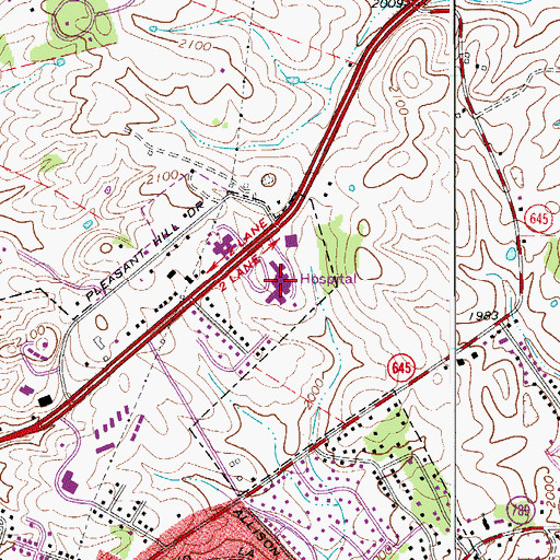 Topographic Map of LewisGale Hospital at Pulaski, VA