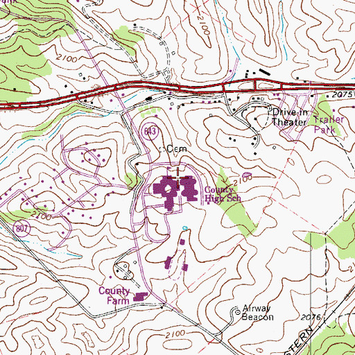 Topographic Map of Pulaski County High School, VA