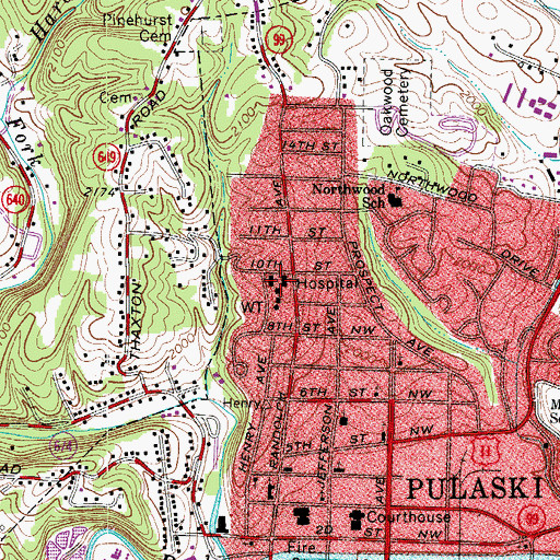 Topographic Map of Pulaski Hospital (historical), VA