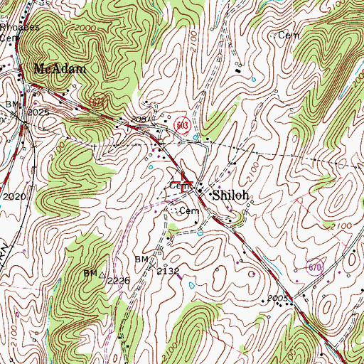 Topographic Map of Shiloh Cemetery, VA